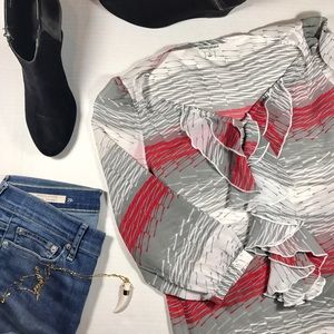 Banana Republic Gray & Red Sheer Blouse - Small